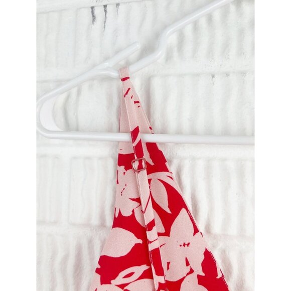 ASOS Jumpsuit Size 2 Red Floral Deep V Neck Summer Attached Belt - Picture 6 of 11